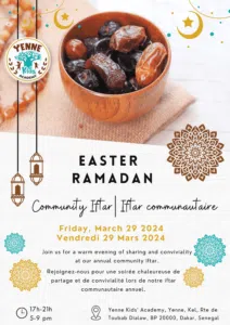 A poster with a bowl of dates and the words " easter ramadan community iftar communautaire ".